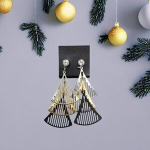 Christmas Tree Silver, Brass and Black Earrings - NWOT